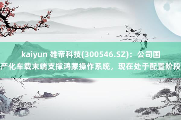 kaiyun 雄帝科技(300546.SZ)：公司国产化车载末端支撑鸿蒙操作系统，现在处于配置阶段